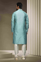 Raivat Ethnic Jacquard Silk Brocade Pintux Work Kurta Pajama In Sky Blue Colour | Grocsy