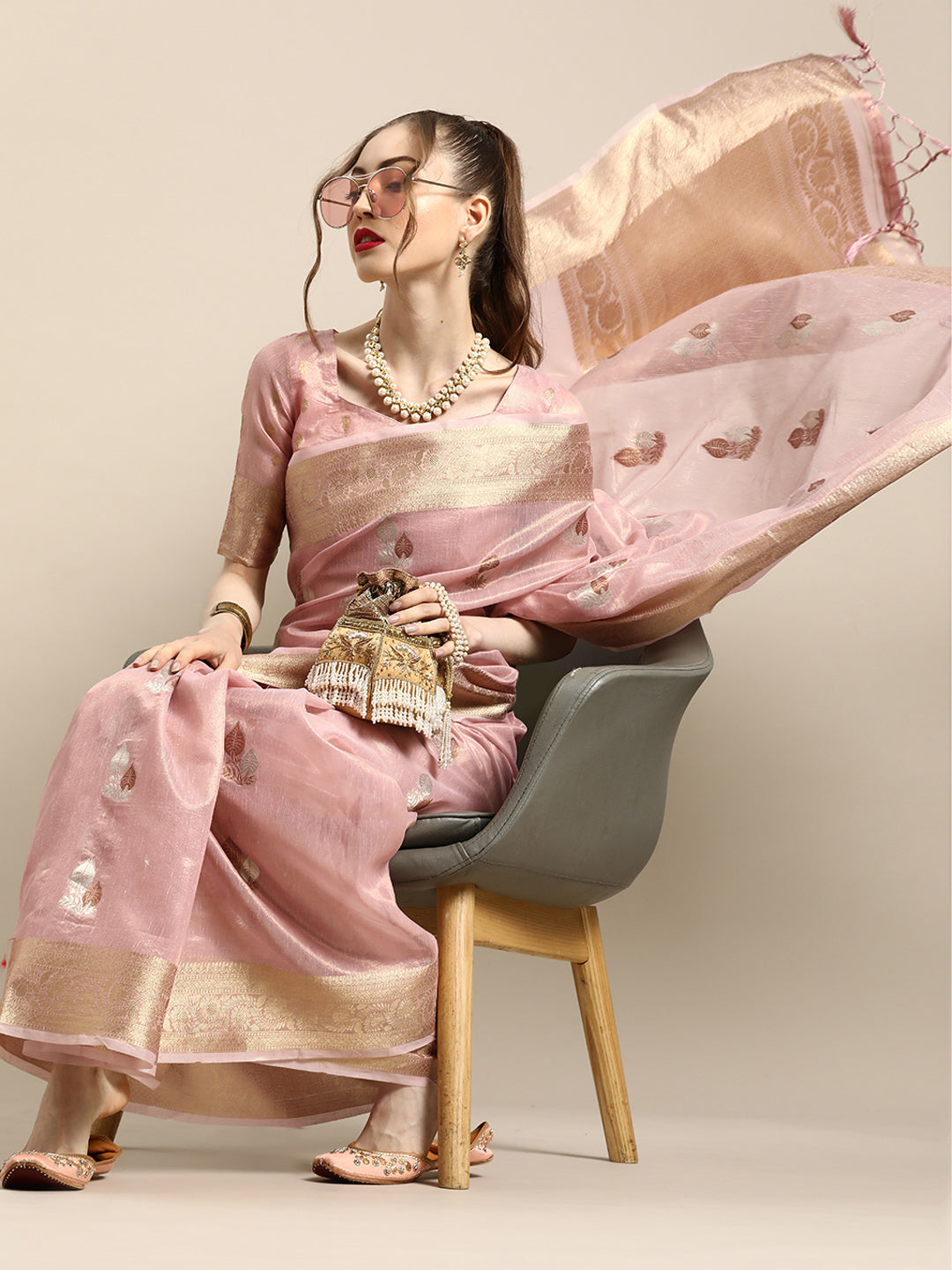 Saree Mall Ethnic Motifs Silk Blend with Woven Design Border Saree | Grocsy