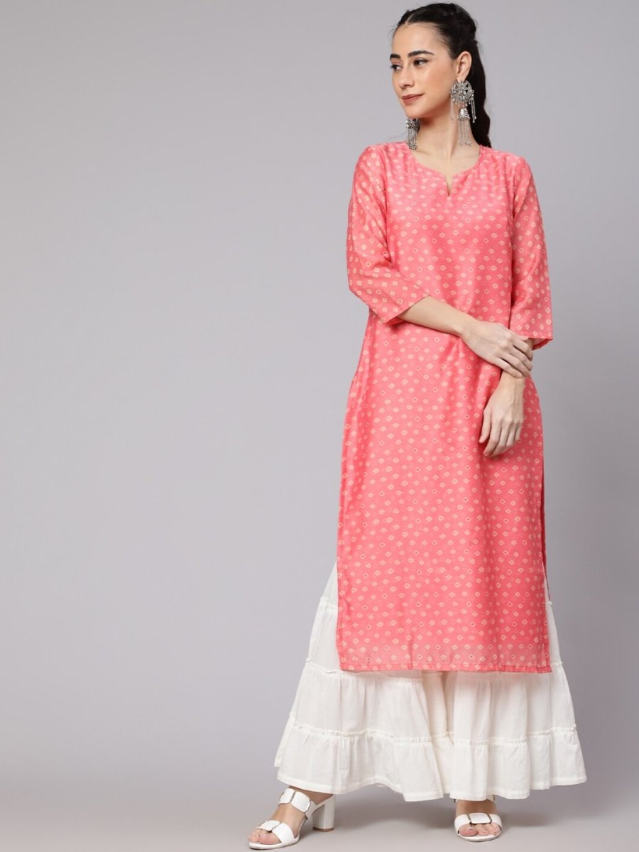 Aks Ethnic Motifs Printed Round Neck Chanderi Silk Straight Kurta | Grocsy