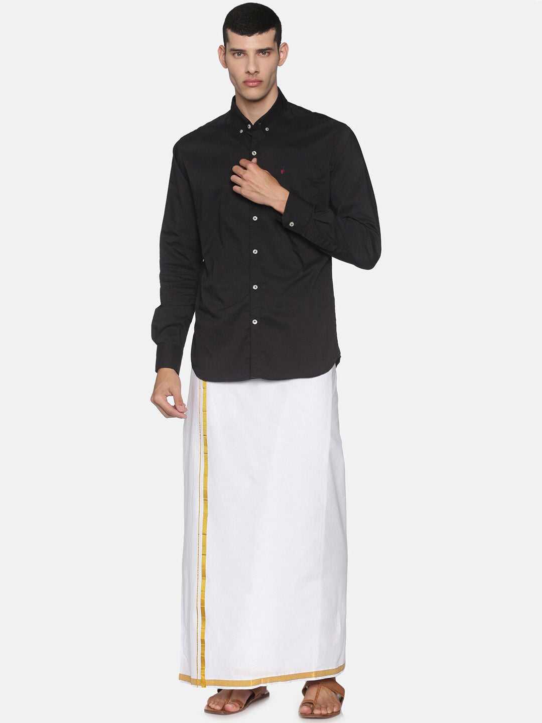 Sethukrishna White Solid Readymade Cotton Dhoti For Men | Grocsy