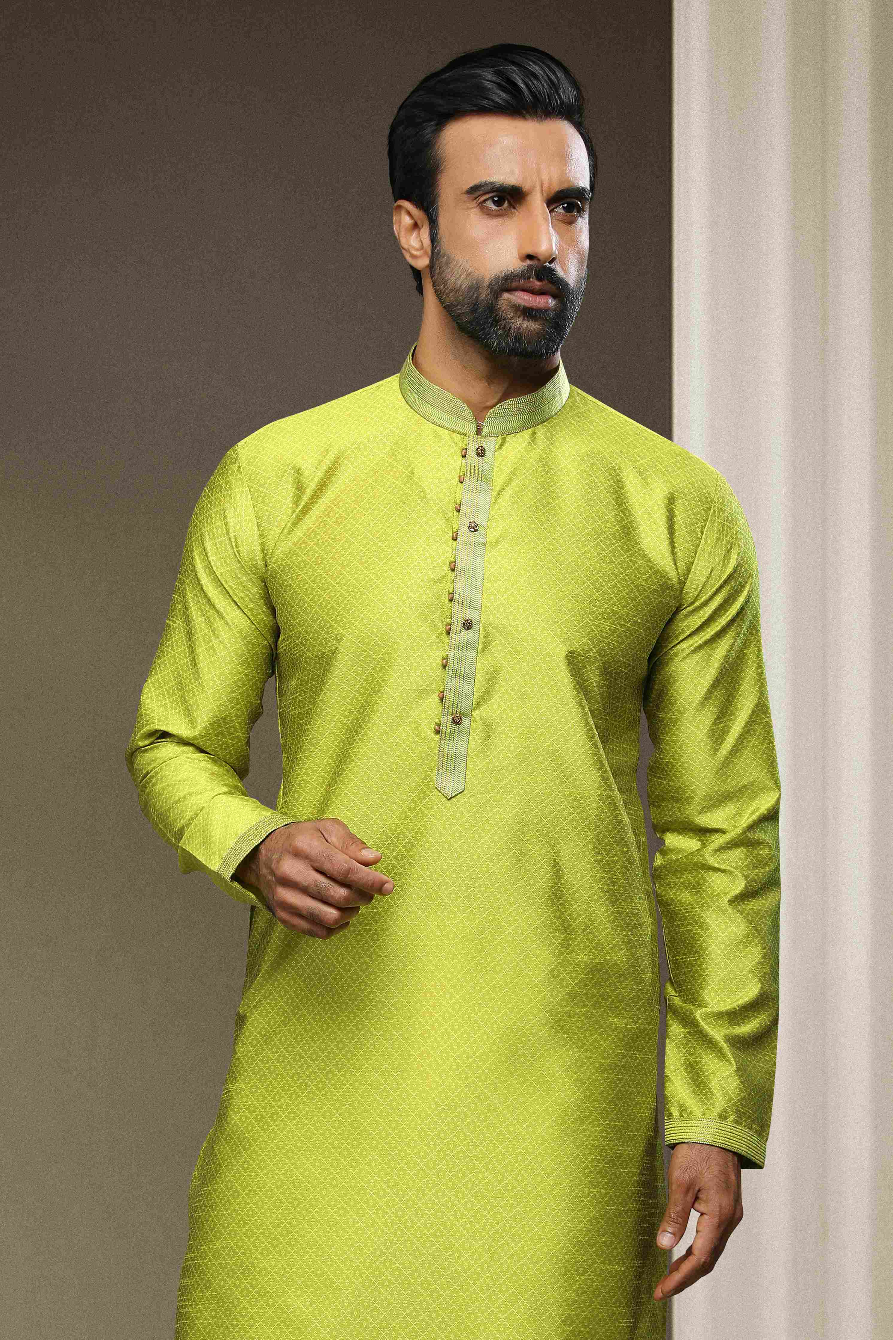 Raivat Ethnic Jacquard Silk Brocade Pintux Work Kurta Pajama In Mint Green Colour | Grocsy