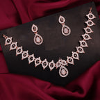 Tehzeeb Creations Shimmering Rose Gold Polished Ad Studded Necklace Jewellery Set With Matching Earrings For Women And Girls | Grocsy