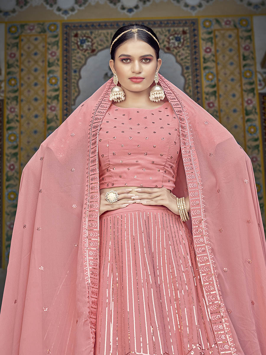 Myra Pink Georgette Embroidered Designer Lehenga Choli | Grocsy