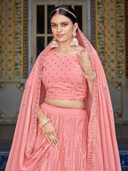 Myra Pink Georgette Embroidered Designer Lehenga Choli | Grocsy