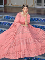 Myra Pink Georgette Embroidered Designer Lehenga Choli | Grocsy