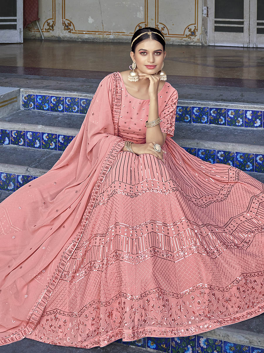 Myra Pink Georgette Embroidered Designer Lehenga Choli | Grocsy