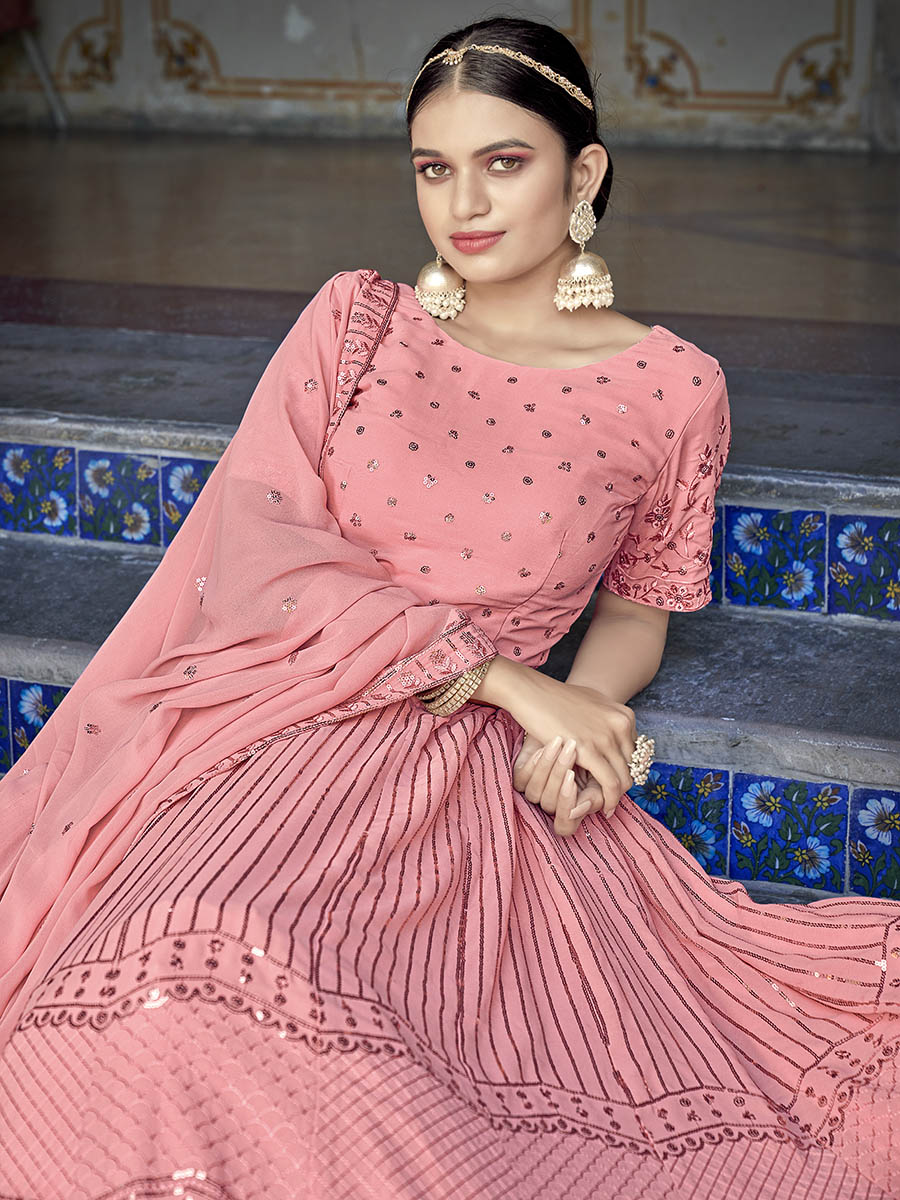 Myra Pink Georgette Embroidered Designer Lehenga Choli | Grocsy
