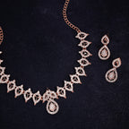 Tehzeeb Creations Shimmering Rose Gold Polished Ad Studded Necklace Jewellery Set With Matching Earrings For Women And Girls | Grocsy