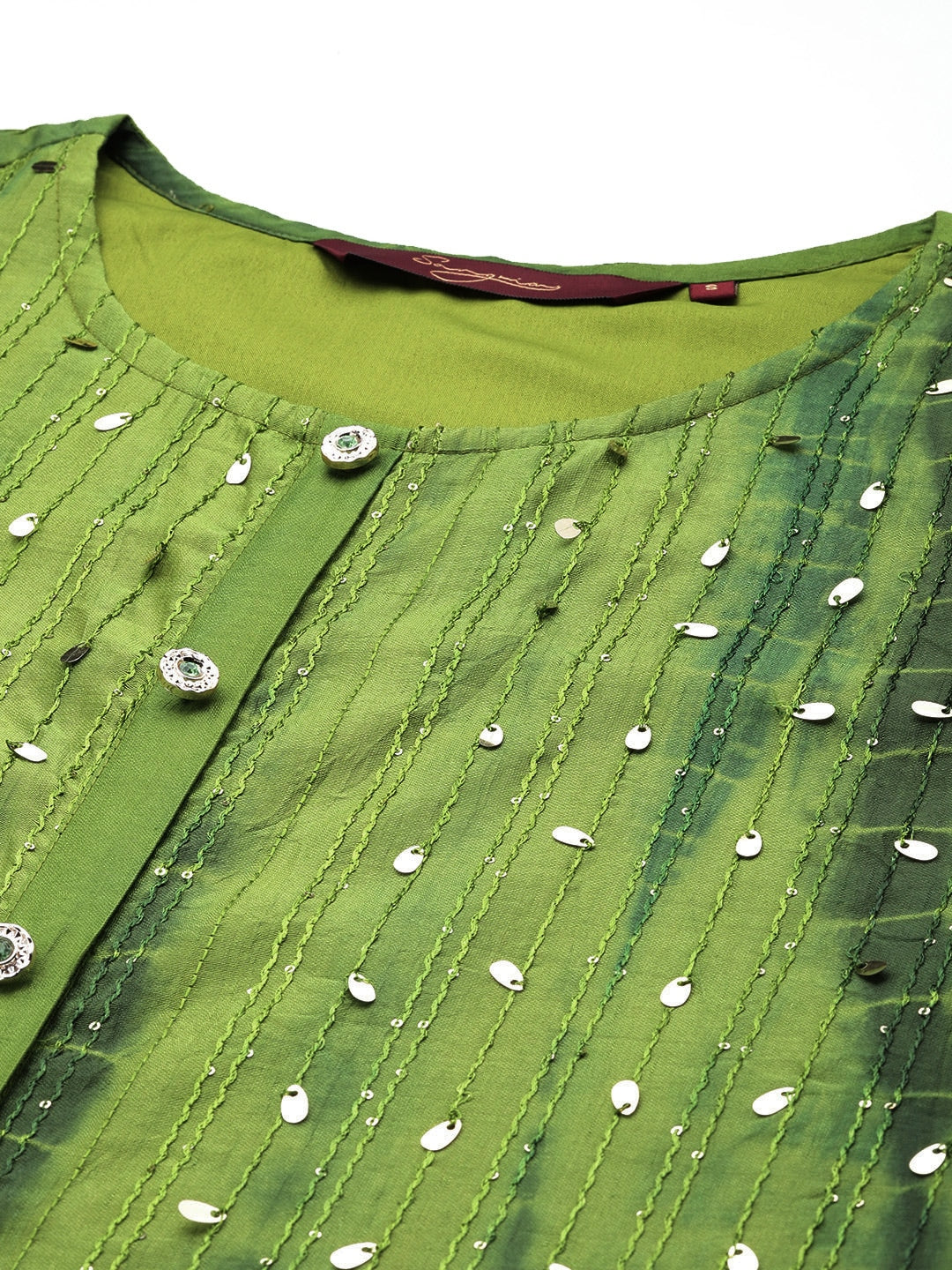 Sangria Women Dyed Regular Sequinned Kurta with Trousers | Grocsy