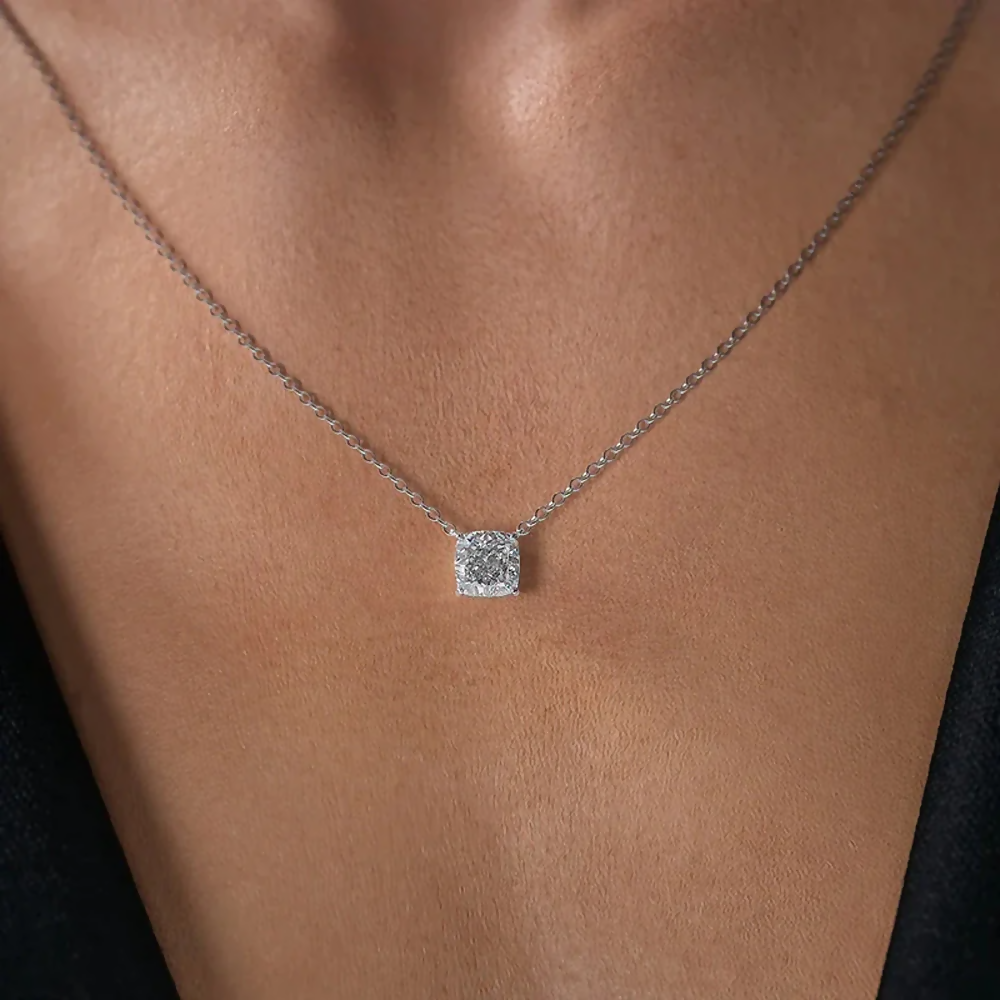 Cauer Elegant 14K White Gold Plated Moissanite Pendant Necklace | Grocsy