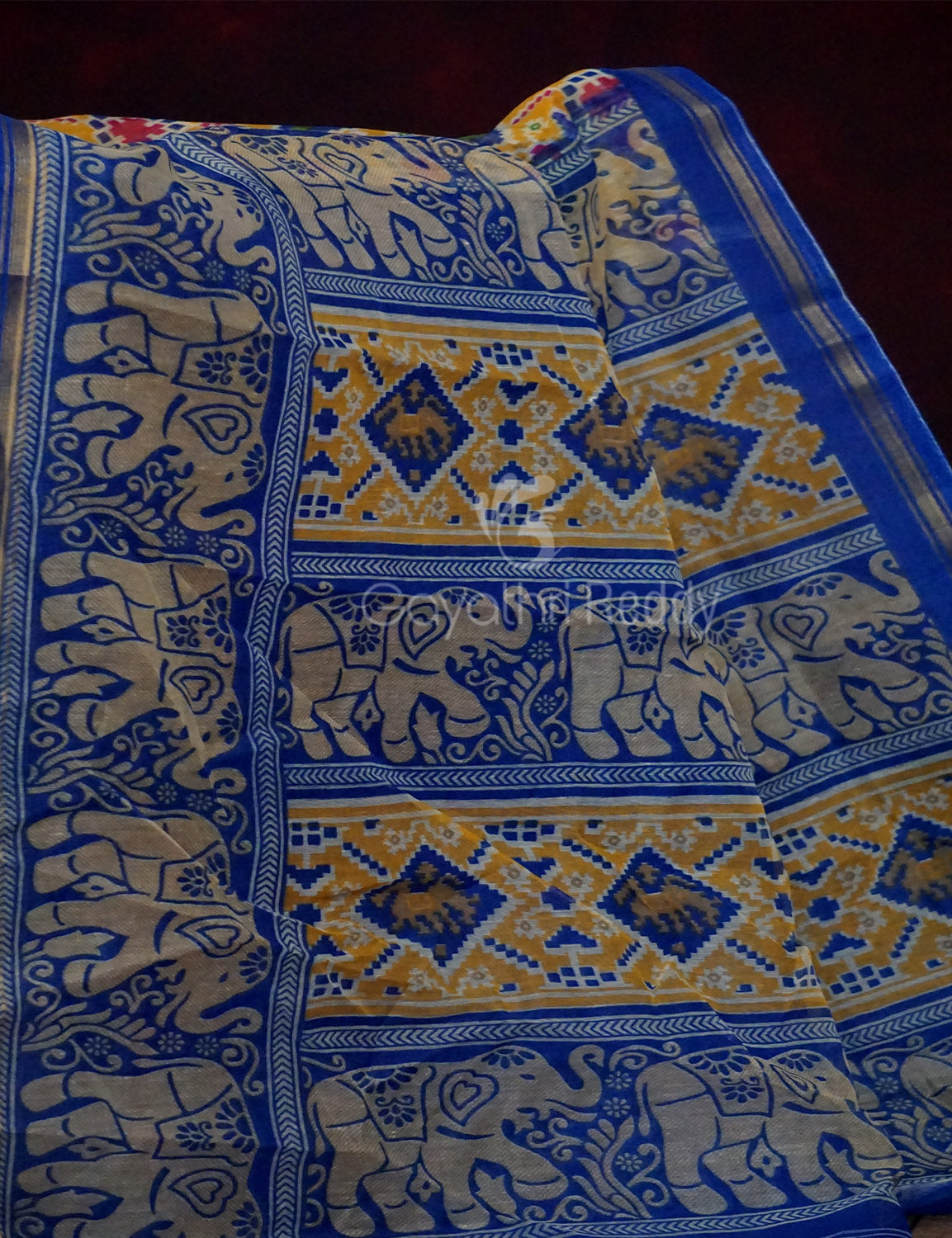 Yellow Colour All Over Print Semi Chanderi Saree By Gayathri Reddy Designer Studio | Grocsy