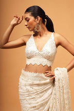 Teeya Creation White Color Georgette Embroidery Work Saree | Grocsy