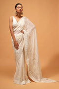 Teeya Creation White Color Georgette Embroidery Work Saree | Grocsy