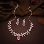 Tehzeeb Creations Pink Colour Ad Studded Necklace Jewellery Set With Matching Earrings For Women And Girls | Grocsy