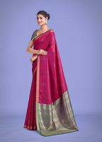Monjolika Fashion Charming Rani Pink Color Silk Golden Zari Woven Ceremony Saree | Grocsy