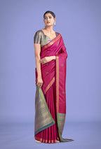Monjolika Fashion Charming Rani Pink Color Silk Golden Zari Woven Ceremony Saree | Grocsy