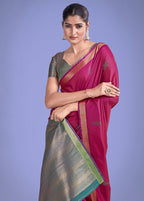 Monjolika Fashion Charming Rani Pink Color Silk Golden Zari Woven Ceremony Saree | Grocsy