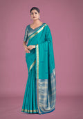 Monjolika Fashion Charming Turquoise Color Silk Golden Zari Woven Ceremony Saree | Grocsy