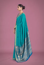 Monjolika Fashion Charming Turquoise Color Silk Golden Zari Woven Ceremony Saree | Grocsy