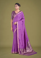 Monjolika Fashion Charming Lavender Color Silk Golden Zari Woven Ceremony Saree | Grocsy