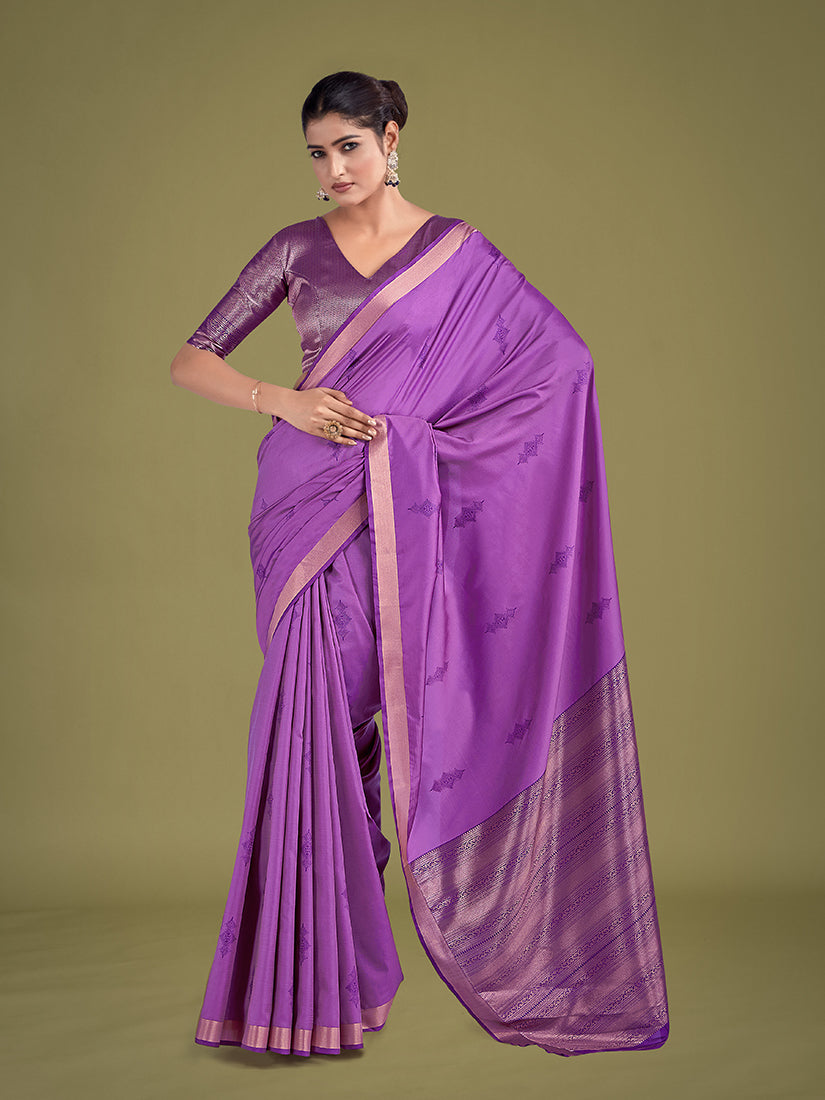 Monjolika Fashion Charming Lavender Color Silk Golden Zari Woven Ceremony Saree | Grocsy