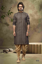 Raivat Ethnic Cotton Digital Print Mirror Work Kurta Pajama In Black Colour | Grocsy