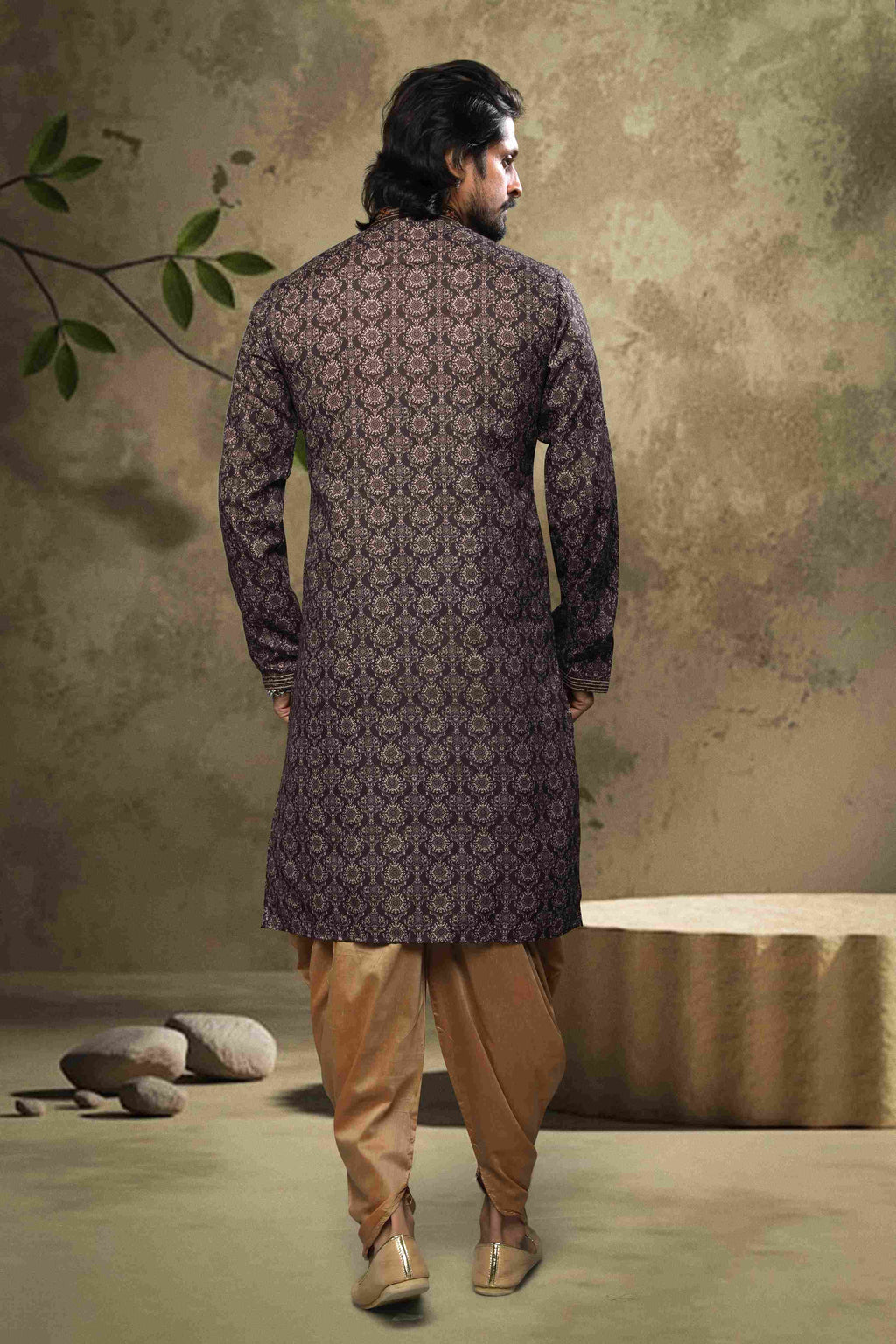 Raivat Ethnic Cotton Digital Print Mirror Work Kurta Pajama In Black Colour | Grocsy