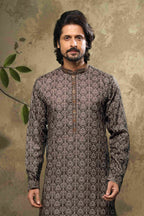 Raivat Ethnic Cotton Digital Print Mirror Work Kurta Pajama In Black Colour | Grocsy