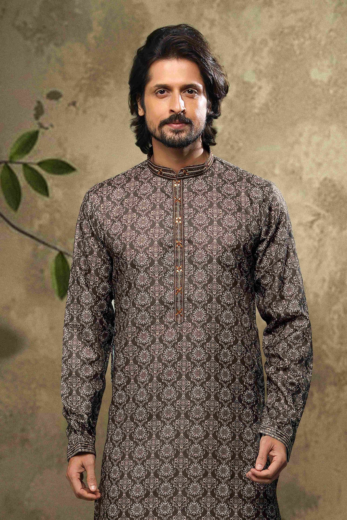 Raivat Ethnic Cotton Digital Print Mirror Work Kurta Pajama In Black Colour | Grocsy