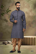Raivat Ethnic Cotton Digital Print Mirror Work Kurta Pajama In Blue Colour | Grocsy
