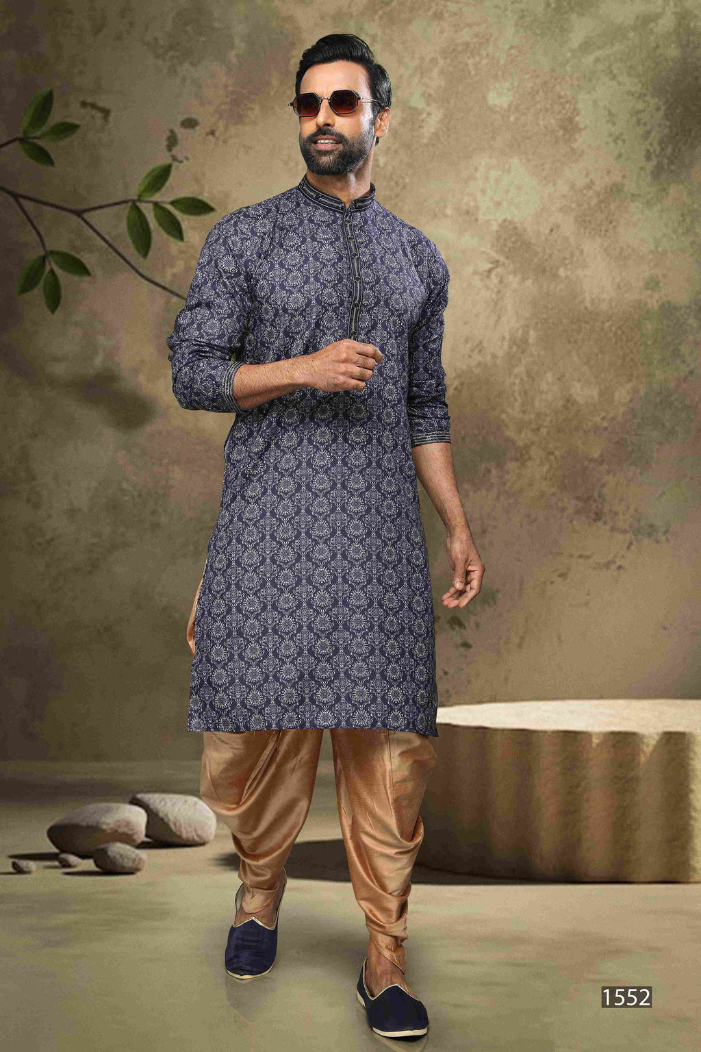 Raivat Ethnic Cotton Digital Print Mirror Work Kurta Pajama In Blue Colour | Grocsy