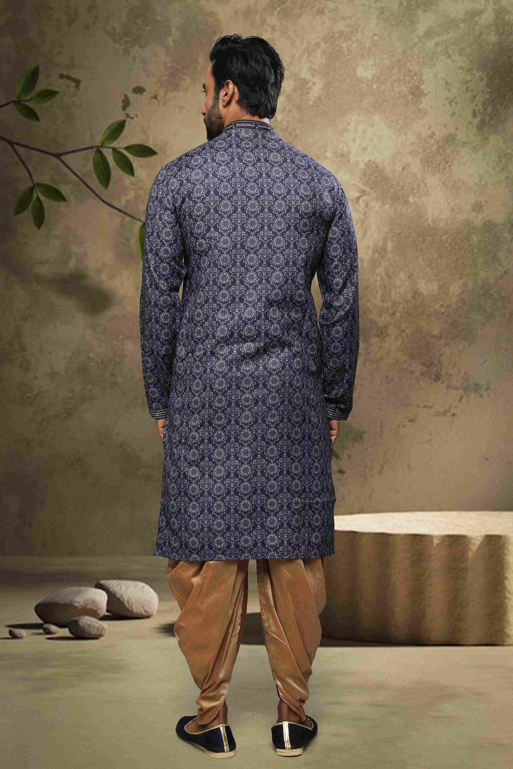 Raivat Ethnic Cotton Digital Print Mirror Work Kurta Pajama In Blue Colour | Grocsy
