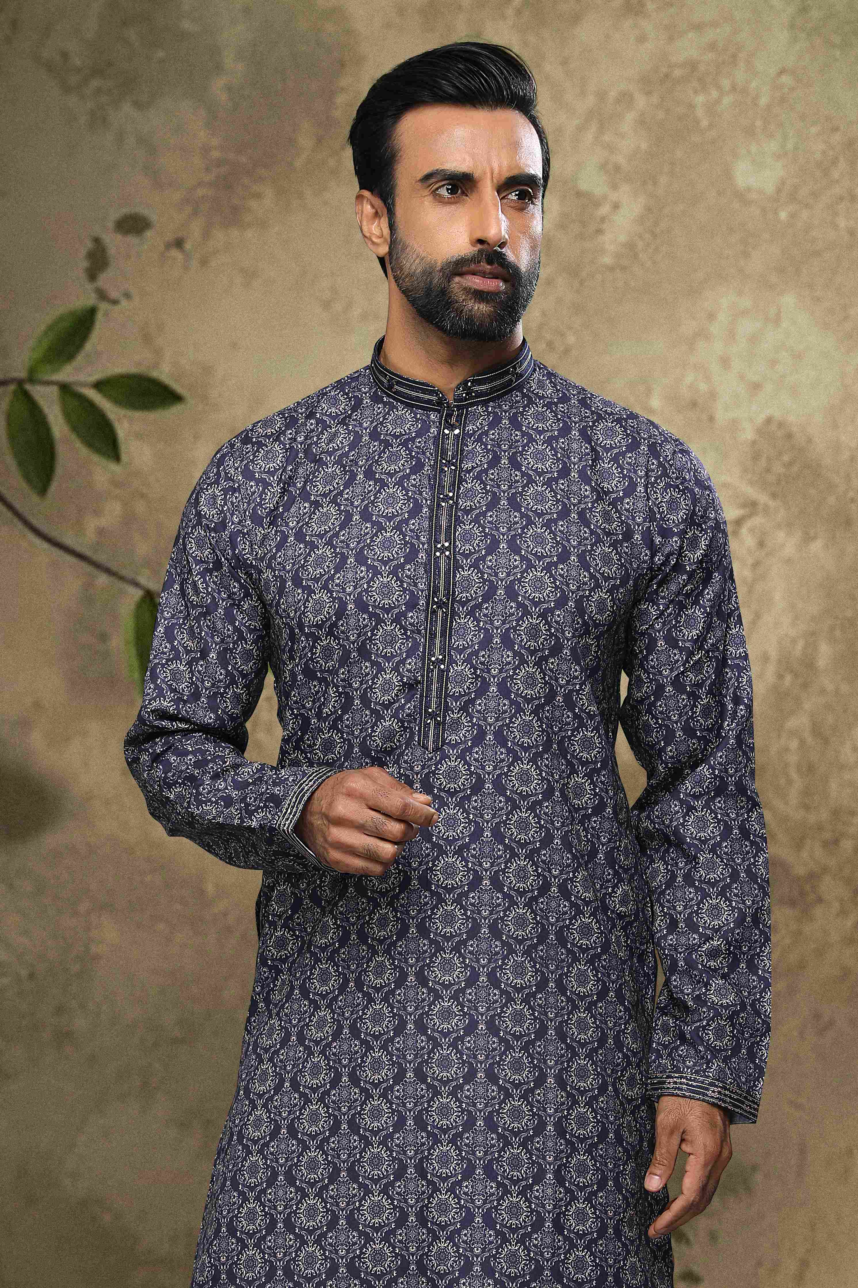 Raivat Ethnic Cotton Digital Print Mirror Work Kurta Pajama In Blue Colour | Grocsy