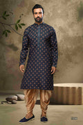 Raivat Ethnic Cotton Digital Print Mirror Work Kurta Pajama In Blue Colour | Grocsy