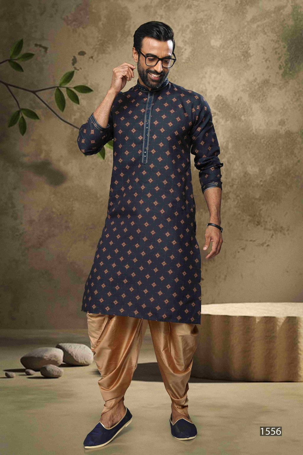 Raivat Ethnic Cotton Digital Print Mirror Work Kurta Pajama In Blue Colour | Grocsy