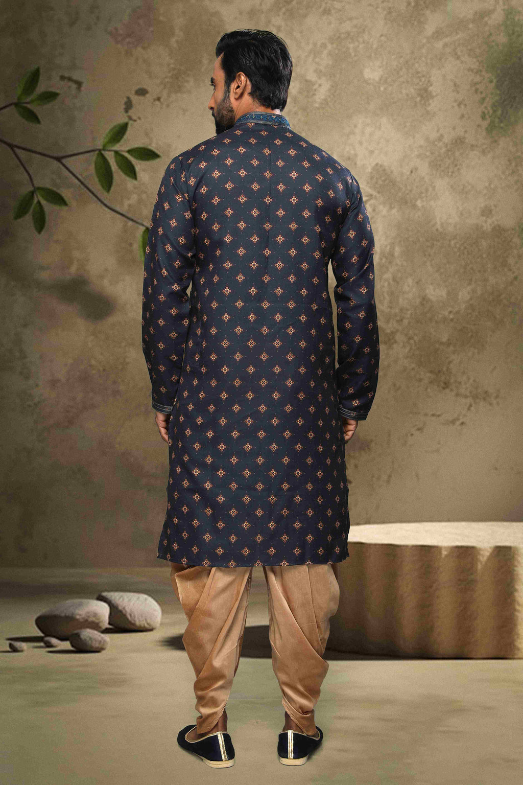 Raivat Ethnic Cotton Digital Print Mirror Work Kurta Pajama In Blue Colour | Grocsy