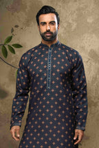 Raivat Ethnic Cotton Digital Print Mirror Work Kurta Pajama In Blue Colour | Grocsy