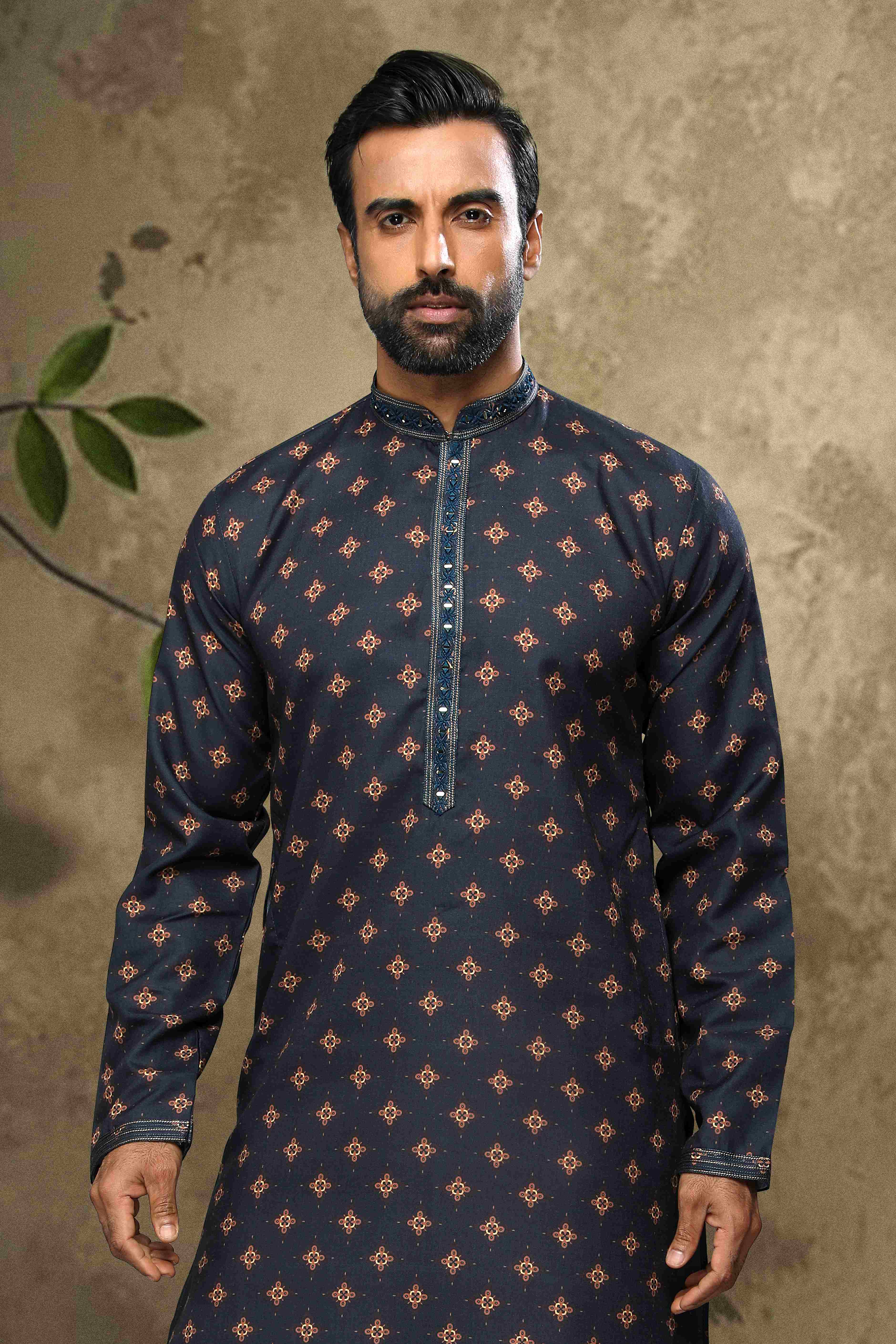 Raivat Ethnic Cotton Digital Print Mirror Work Kurta Pajama In Blue Colour | Grocsy