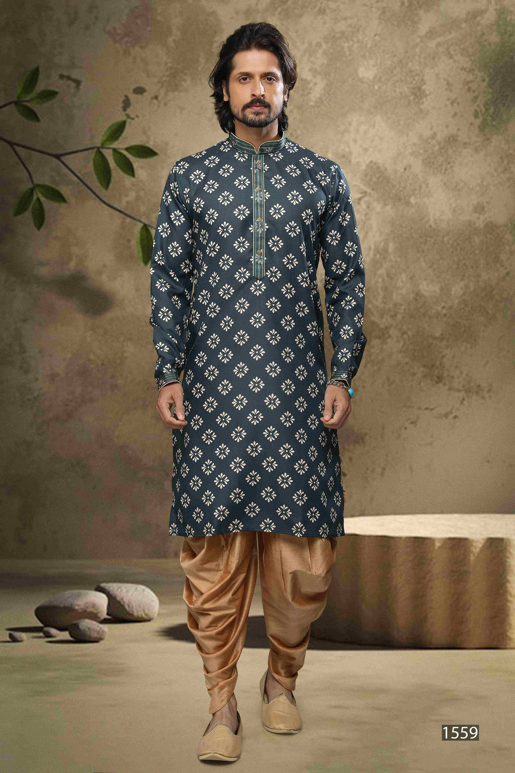 Raivat Ethnic Cotton Digital Print Mirror Work Kurta Pajama In Blue Colour | Grocsy
