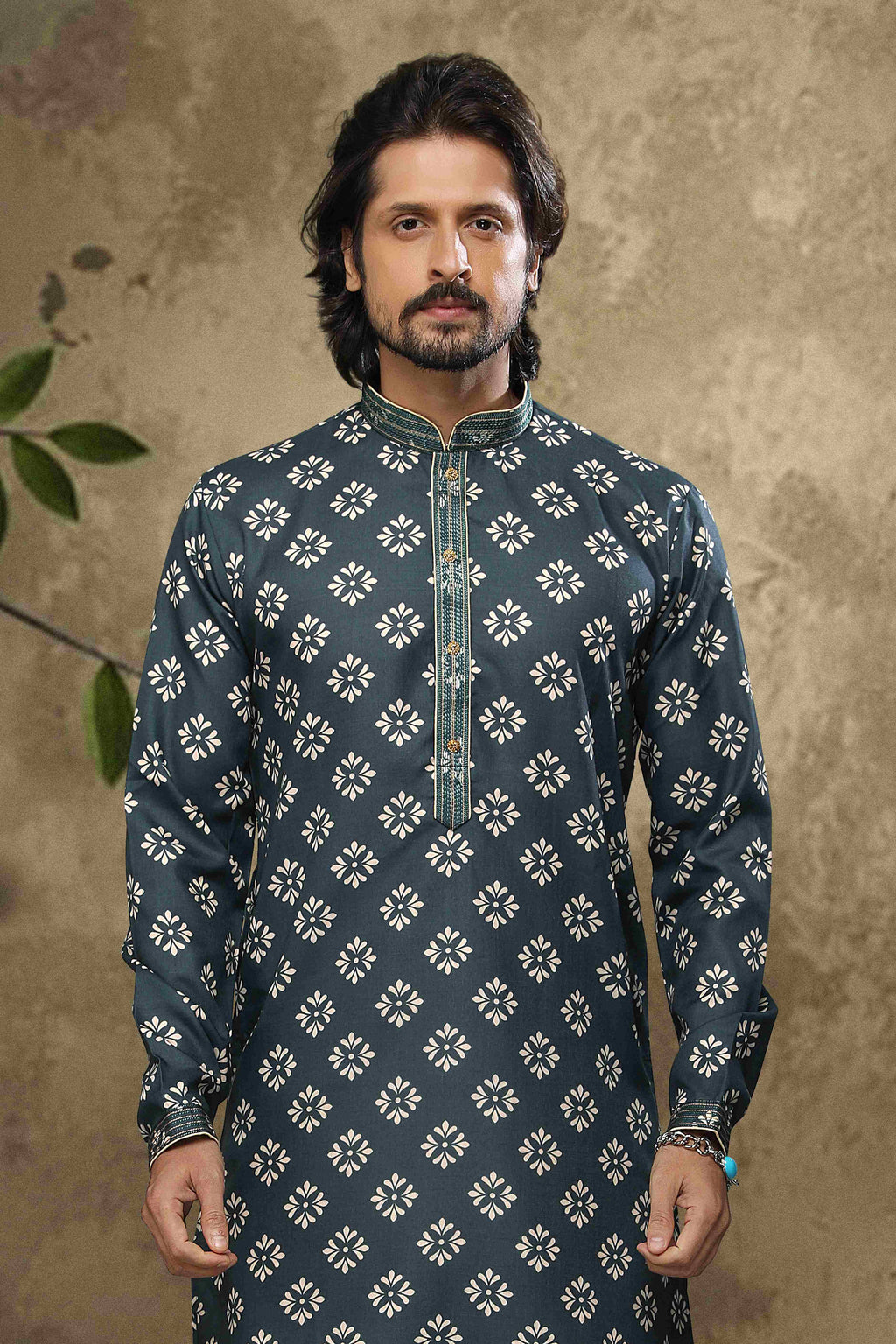 Raivat Ethnic Cotton Digital Print Mirror Work Kurta Pajama In Blue Colour | Grocsy