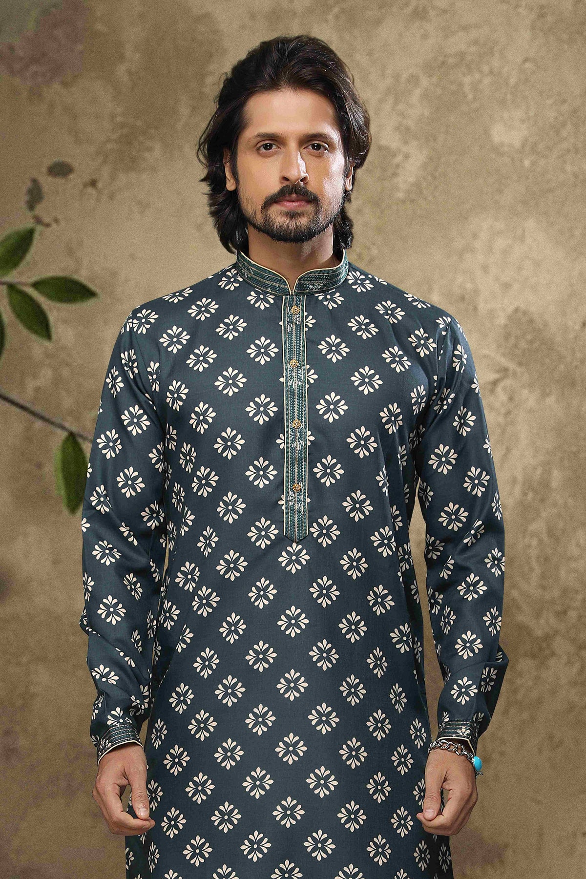 Raivat Ethnic Cotton Digital Print Mirror Work Kurta Pajama In Blue Colour | Grocsy