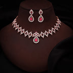 Tehzeeb Creations Pink Colour Ad Studded Necklace Jewellery Set With Matching Earrings For Women And Girls | Grocsy