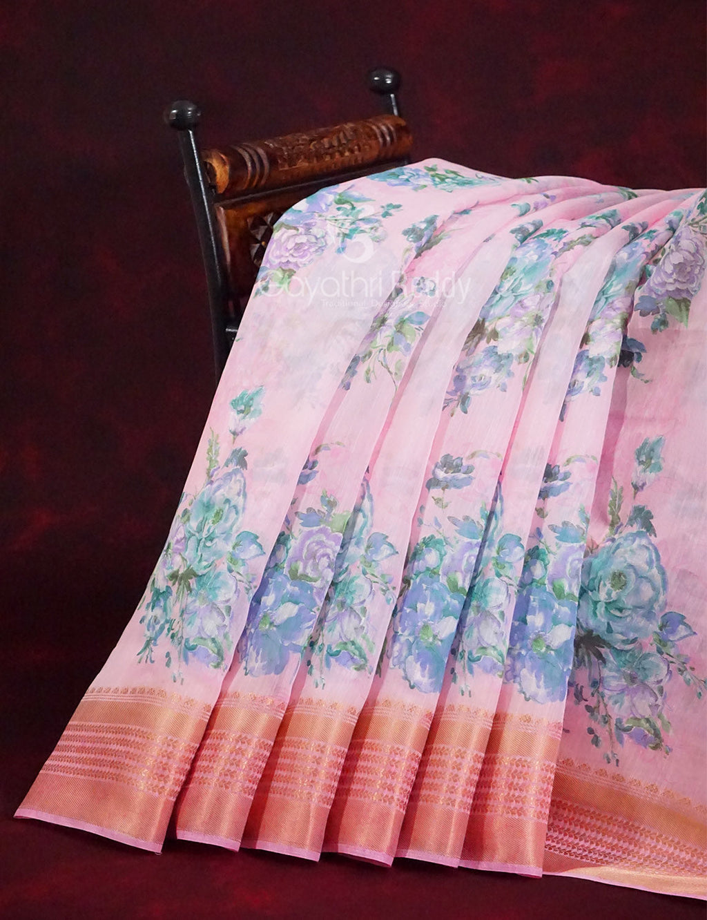 Shades of Baby Pink Colour Printed Semi Chanderi Saree By Gayathri Reddy Designer Studio | Grocsy