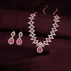 Tehzeeb Creations Pink Colour Ad Studded Necklace Jewellery Set With Matching Earrings For Women And Girls | Grocsy