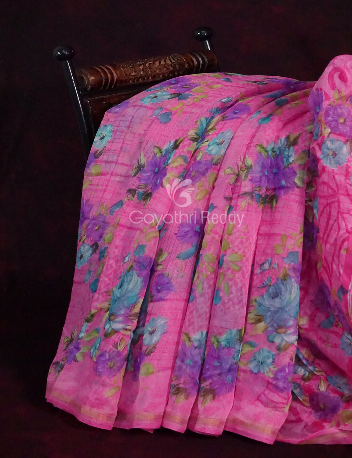 Neon Pink Printed Semi Chanderi Saree By Gayathri Reddy Designer Studio | Grocsy