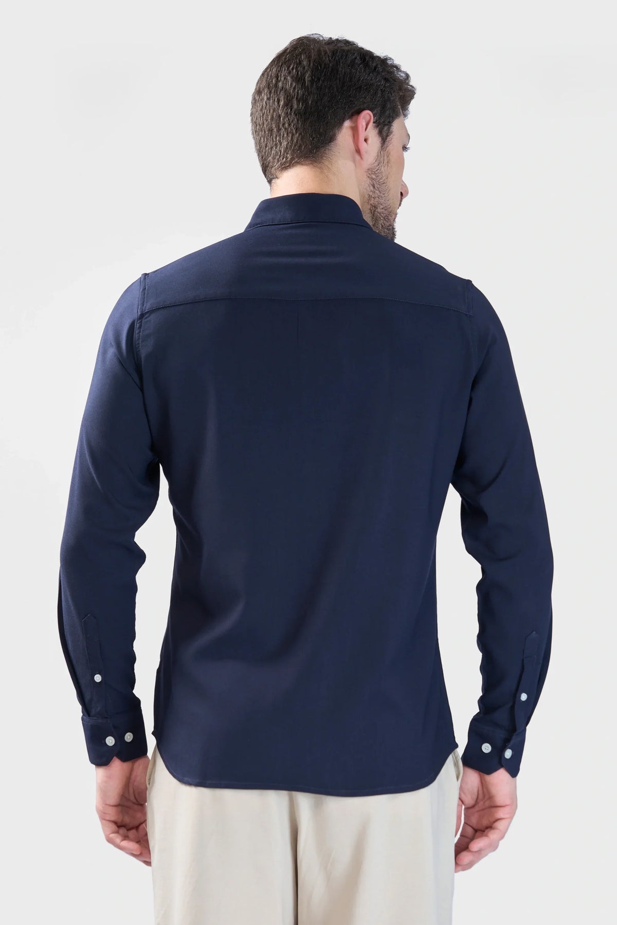 Xkind Navy Blue Plain Slim Fit Shirt | Grocsy
