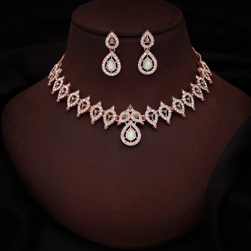 Tehzeeb Creations Sea Green Colour Ad Studded Necklace Jewellery Set With Matching Earrings For Women And Girls | Grocsy