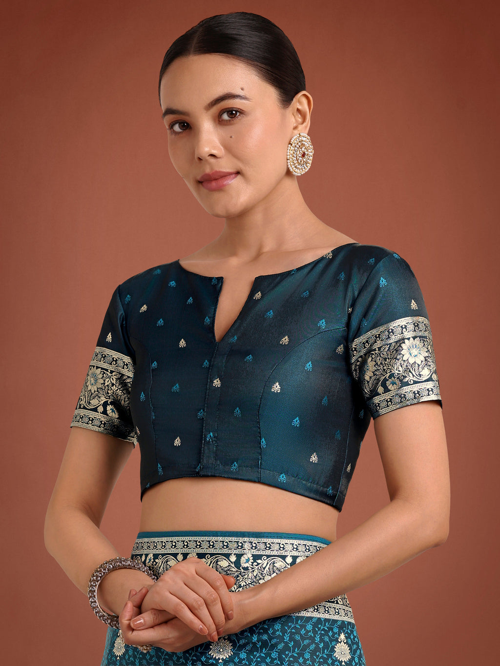 Monjolika Fashion Dark Teal Banarasi Satin Silk Saree with Intricate Zari Work with Rich Weaving Pattern | Grocsy