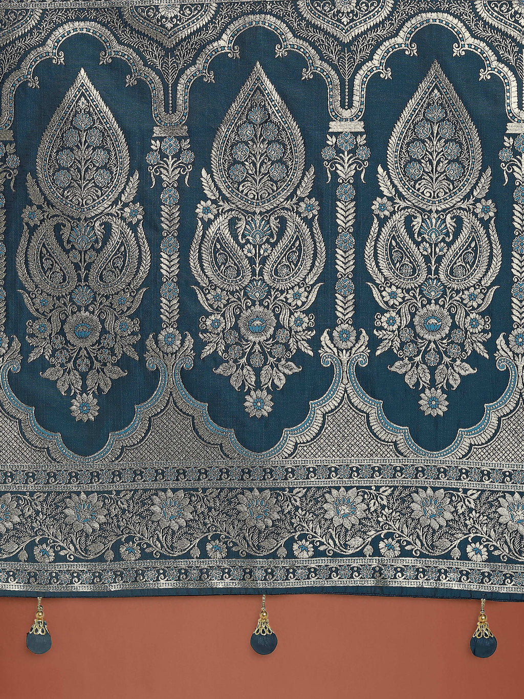 Monjolika Fashion Dark Teal Banarasi Satin Silk Saree with Intricate Zari Work with Rich Weaving Pattern | Grocsy