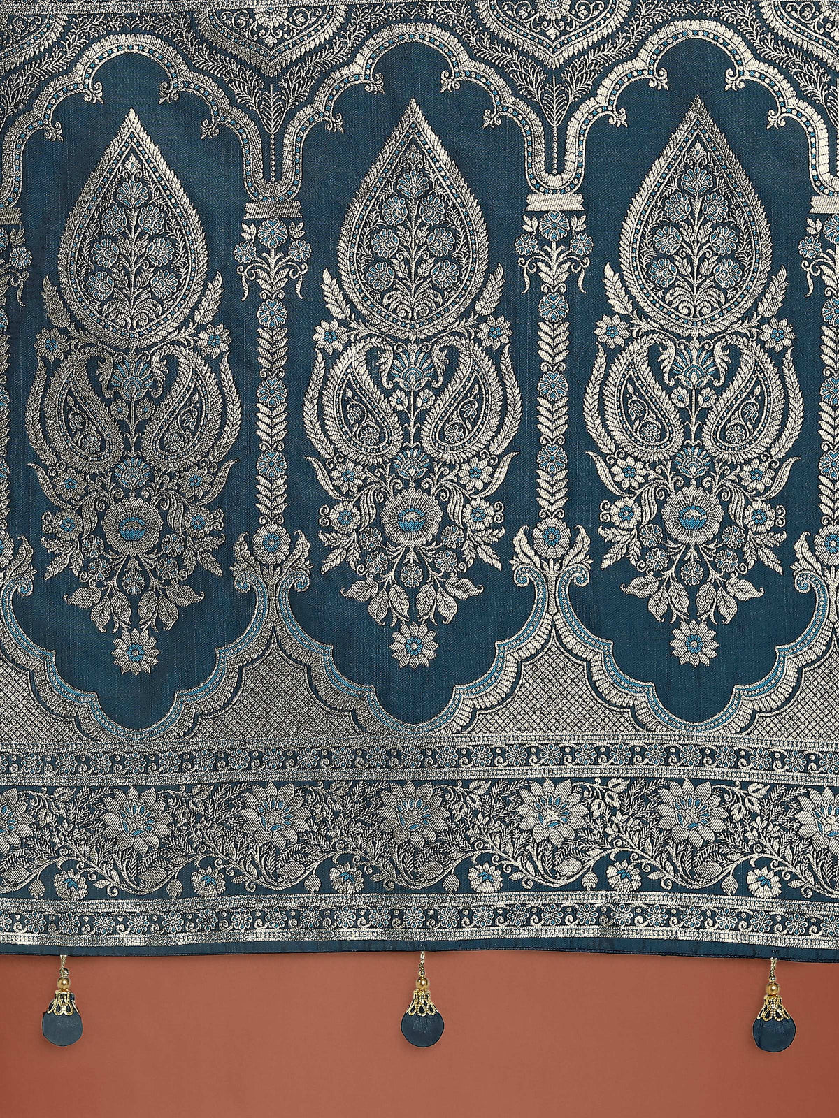 Monjolika Fashion Dark Teal Banarasi Satin Silk Saree with Intricate Zari Work with Rich Weaving Pattern | Grocsy